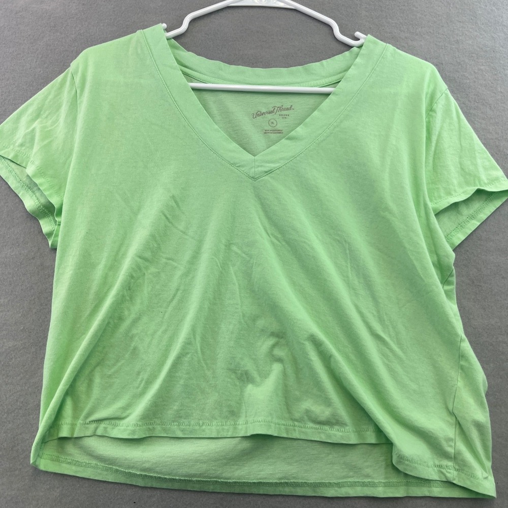 Universal Thread V-Neck T-Shirt Womens XL Lime Green Excellent 100% Cotton Tee